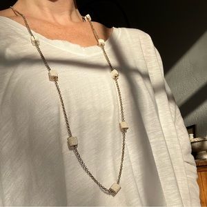 Sylvia Benson Long Gold Tone Statement Necklace with White Lava Rock